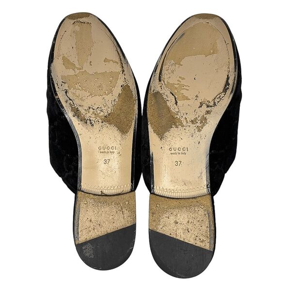 Gucci Princetown Velvet Horsebit Mules Black GG Logo Loafers EU 37 US 7 Monogram - Picture 10 of 11